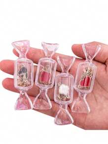 10 piezas Cajas de regalo para fiestas con forma de caramelo, organizador de anillos con tapa, contenedor de plástico para caramelos lindo, estuche de exhibición para joyería DIY, accesorios para Navidad, boda, fiesta y viaje