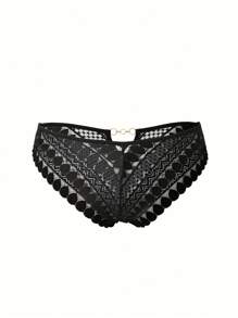 1pc Women Lace Metal Ring Decor Thong Panties