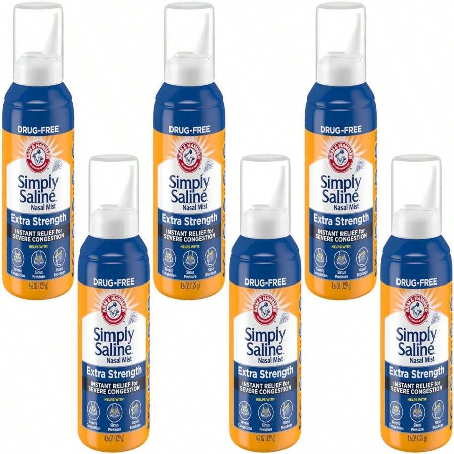 Arm & Hammer Simply Saline Extra Strength Nasal Mist 4.6oz, Saline Nasal Spray, Drug-Free, Pack Of 6 - Multicolor - View 1