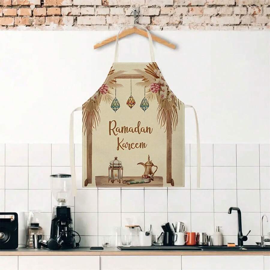 1 件斋月 3D 图案亚麻围裙，适合家庭烹饪、厨房穿着和烹饪爱好者