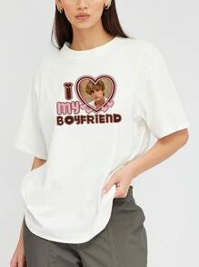 Customize Loose, Breathable, Lightweight And Comfortable T-Shirts, Add Pictures Of Husband And Boyfriend, Commemorative Text, I Love My Boyfriend, Christmas Gift, Anniversary Gift, Valentine's Day Gift, For Girlfriend - White - View 2
