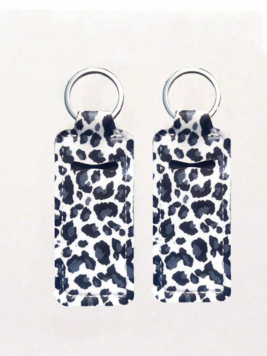 1/2/3Pcs Leopard Print Chapsticks Holder Keychain For Lipstick, Stocking Stuffers For Women,Lip Balm Holder Keychain Clip On Lipstick Sleeve Lipstick Holder Keychain Tight-Knit Elastic Lip Balm Keychain Holder,Clip-On Sleeve Lip Balm Pouch Keychain Lip Balm Holder Keychain Lipstick Holder Elastic Lip Balm Holder Lip Balm Pouch Keychain Home Travel Outdoor Accessories - Blue and White - View 1