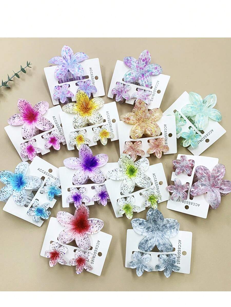 1 件/6 件/12 件花卉印花可爱休闲 ABS 塑料发夹，时尚发饰，适合海滩、旅行、甜美、清新夏季发夹发夹
