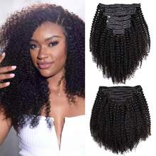 BINF Afro Kinky Curly Clip Ins Hair Extensions Human Hair Brazilian Virgin Hair Clip-Ins Extension Full Head 8Pcs/Set 120G Remy Hair For Women 1B/27 8pcs Afro Curly Clip-In Human Hair Extensions 8-24 Inch 110g 18 Clips 100% Brazilian Human Hair For Women Valentine's Day Must-Have For Hair Salons & Personal Use - Natural Black - 查看 2