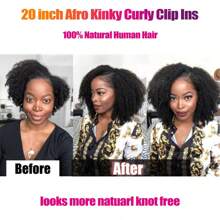 BINF Afro Kinky Curly Clip Ins Hair Extensions Human Hair Brazilian Virgin Hair Clip-Ins Extension Full Head 8Pcs/Set 120G Remy Hair For Women 1B/27 8pcs Afro Curly Clip-In Human Hair Extensions 8-24 Inch 110g 18 Clips 100% Brazilian Human Hair For Women Valentine's Day Must-Have For Hair Salons & Personal Use - Natural Black - 查看 7