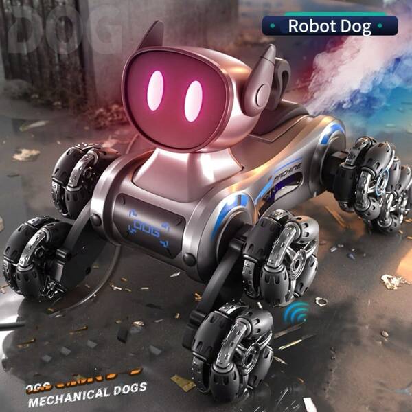 Stunt Spray Robot Dog Upgrade Double Motor 8-Wheel Stunt Spray Robot Dog, 2.4Ghz Remote Control Robot Dog, 360 ° Rotation. UBS Charging, Equipped With Rechargeable Batteries, Spray Drift Climbing Deformation Electric Toy Dogs, Pet Dogs, Favorite Gifts