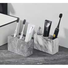 1pc Luxury Marble Pattern Toothbrush Holder - Electric Toothbrush Stand With Safety Clip, Spacious Multi-Function Storage Rack For Toothbrush And Toothpaste, Compact Countertop Bathroom Organizer, Perfect For Bathroom Countertop, Essential Bathroom Accessory, Maintain Hygiene, Home Bathroom Decor, Autumn Decor, Back To School - Multicolor - View 4