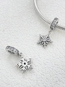 STYFNE 1pc Winter Snowflake Micro-Inlaid Zirconia Beaded Silver Pendant, Suitable For Bracelet DIY, Women Jewelry, Handmade Daily Small Gift