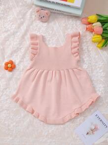 Baby Mädchen Süße gestrickte Rüschen Schnappverschluss Romper, Frühling/Sommer