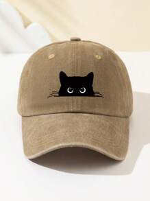 1 Stück Damen Mütze mit weißer Augen Katze Motiv, modisch und weich, süßes Tier Muster Baseball Kappe mit verstellbarem Schirm, atmungsaktiv, geeignet für Outdoor Sport, Camping, Reisen, Geschenkidee