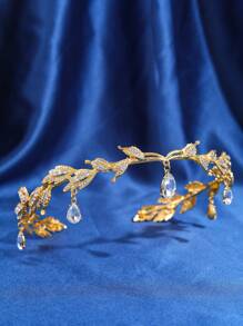 1件水晶叶子发箍，水晶发饰，水钻发箍，新娘婚礼头饰，复古叶子项链，水钻额饰吊坠 - 金色 - 查看 5