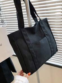 Duża pojemność płócienna torba typu tote, swobodna torba na zakupy w stylu college'u, uniwersalna torba na ramię, ulepszona torba płócienna