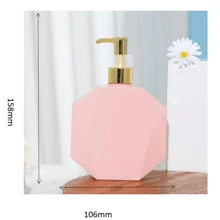 1pc 300ml Polygonal Pink Bottle With Gold Pump Dispenser, Refillable Bottle For Shower Gel Back To School