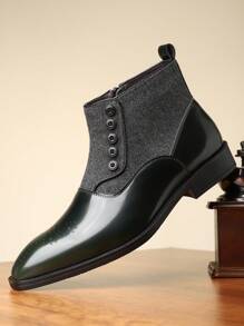 Desai Block Men's Boots Vintage Frosted Men's Button Fashion All-Matching Men's Boots - màu xanh lá - Xem 2