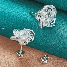 925 Silver Plated Four-Leaf Clover Earring Stud Earrings For Women Charm Wedding Engagement Fashion Jewelry - Silver - View 2