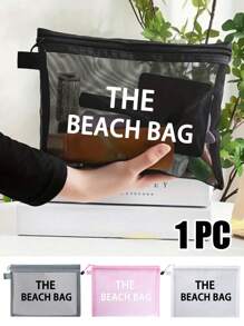 Maestra Beach-Themed Mesh Cosmetic Bag, Holds Lipstick & Makeup Sponge, Portable Transparent Makeup Pouch, Toiletry Bag, Travel Organizer - Multicolor - View 2