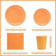 Đĩa và khăn ăn dùng một lần màu cam, phù hợp cho 24 khách, đĩa giấy và khăn ăn dùng một lần cho sinh nhật, đám cưới, tiệc tùng, dã ngoại gia đình - Nhiều màu - Xem 2