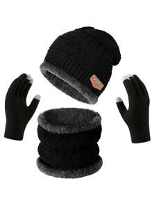 3 件套男士针织羊绒便帽、柔软保暖围巾和触摸屏手套、冬季保暖礼物冬季配饰冬季服装 - 彩色 - 查看 8