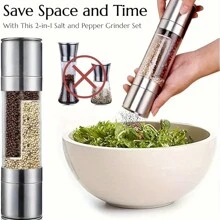 [Opción popular] Juego de molinillo de pimienta y salero manuales 2 en 1, molinillo de especias cerámico ajustable, herramienta de cocina de acero inoxidable - Negro/Plateado, Juego de molinillos, Herramienta de cocina - Multicolor - Ver 11