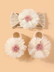 1 件头带和 1 双袜子套装，0-6 个月婴儿弹力提花尼龙头带和花卉装饰袜子，新生儿头饰礼物 - 彩色 - 查看 13