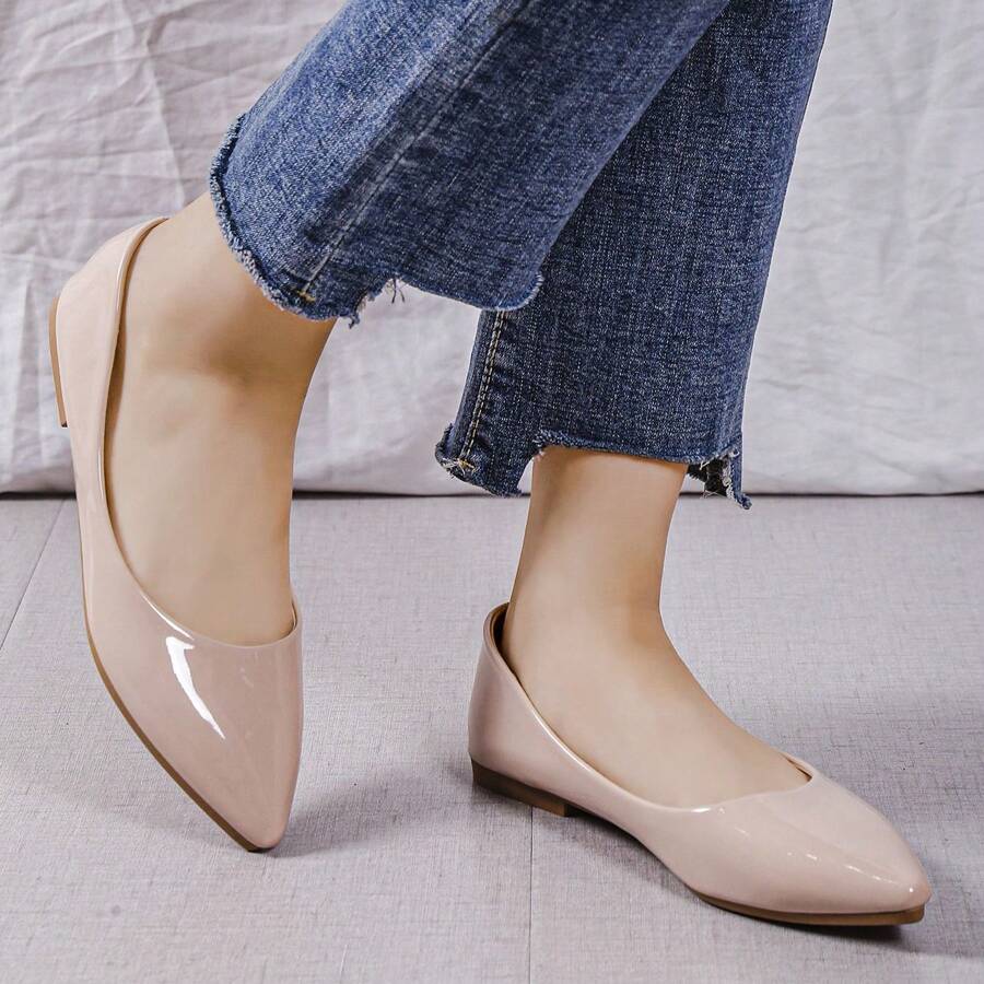 Women Simple Pointed Toe Flat Shoes - Khaki - View 1