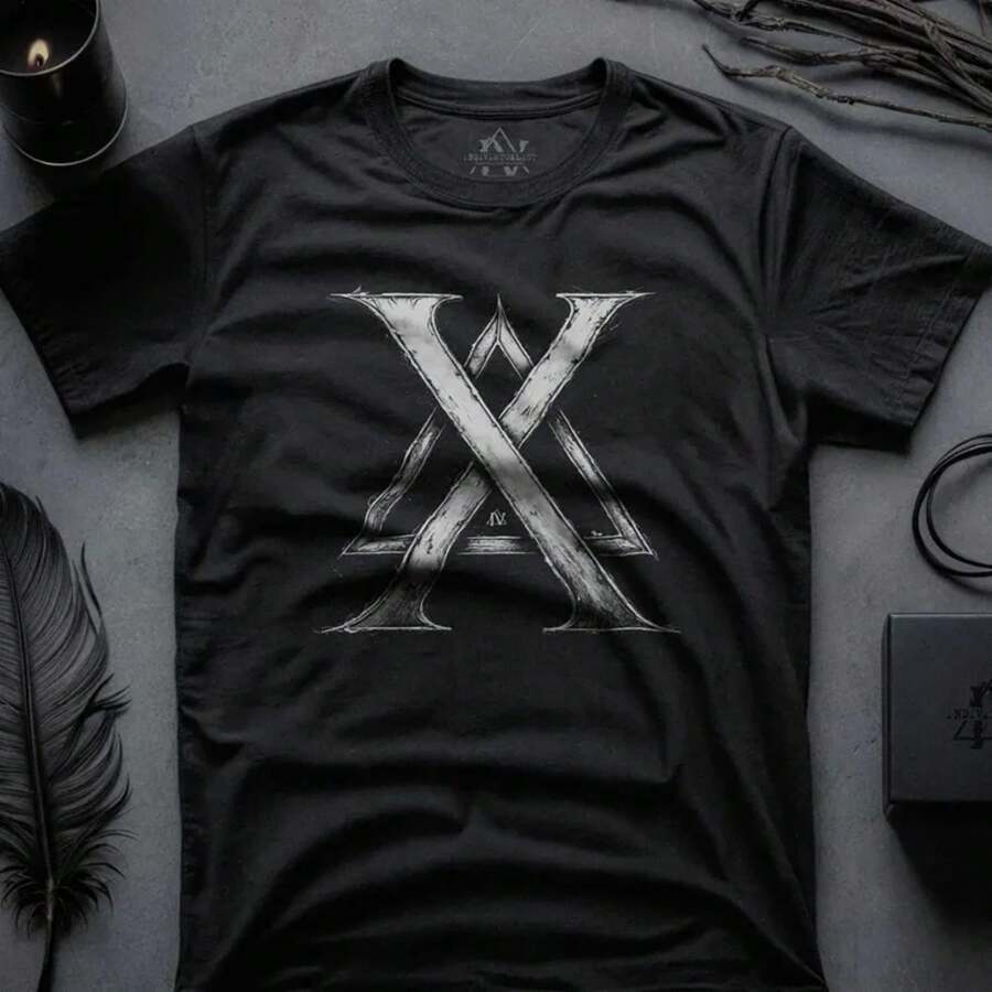 Letter X Shirt Triangle Shirt Dark Academia Geometric Shirt Unisex Outfit Alt Clothing Goth T-Shirt Minimal Gift Dark Crust Punk Grunge - màu đen - Xem 1