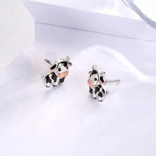 Hoạt hình Con bò Bông tai stud , Dễ thương Qủa tặng Đối với phụ nữ Và Cô gái Sinh nhật Hoặc Giáng sinh - Bạc - Xem 4