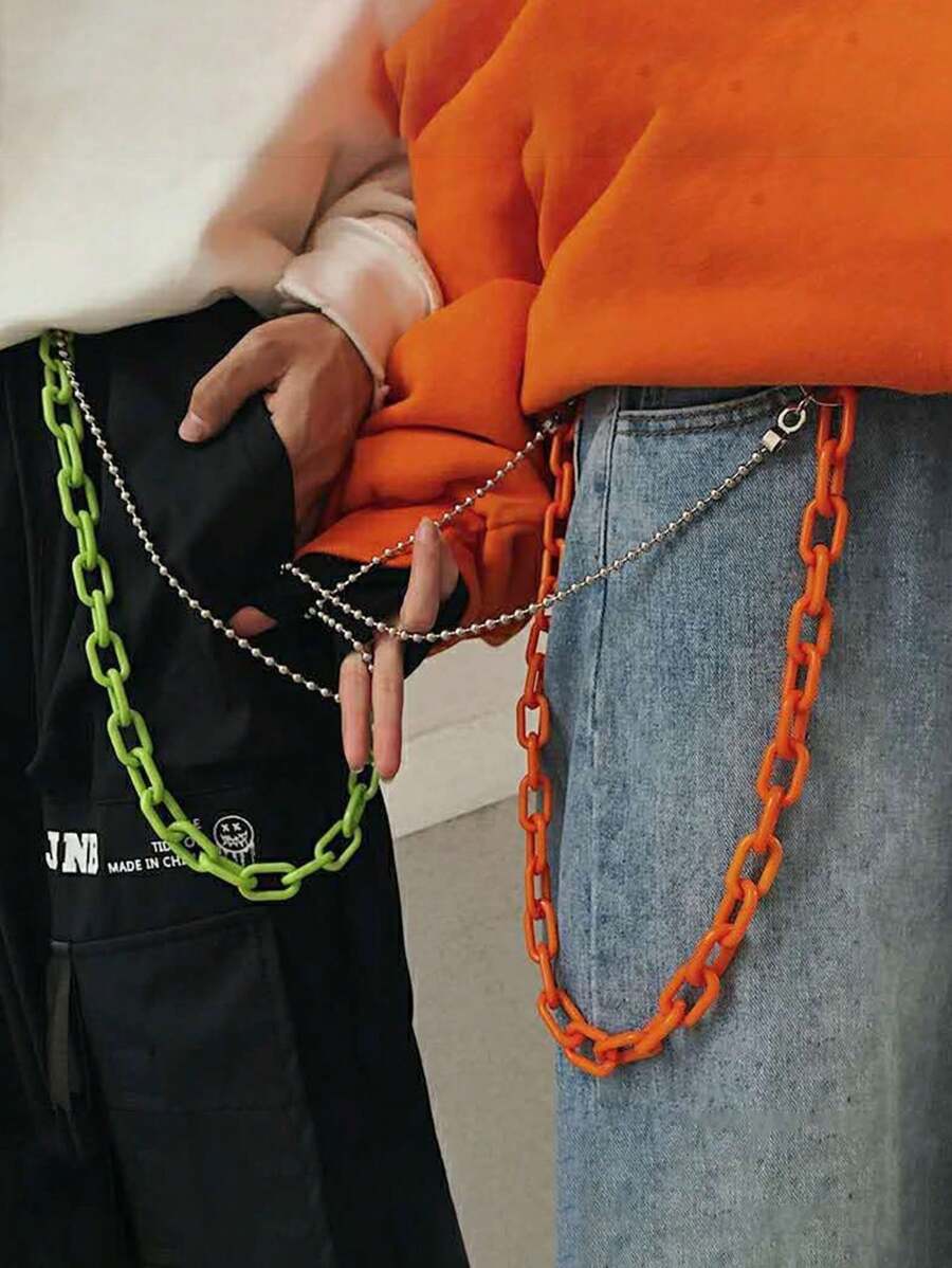 1pc Valentine Detachable Pants Chain, Green Orange Fluorescent Pants Chain - Hip Hop Waistband Chain Chain - Multicolor - View 1