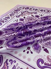 1 chiếc khăn choàng cổ nữ thanh lịch in họa tiết hoa Mandala, khăn quàng cổ bằng satin, phụ kiện cho váy, đi biển, kỳ nghỉ, đồ dùng cần thiết khi đi du lịch, dịp lễ - Màu tím - Xem 6