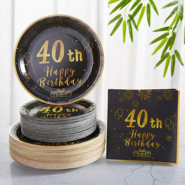 Set di accessori per feste di 40° compleanno, piatti di carta, piatti e tovaglioli di carta monouso per 40° anniversario, decorazioni a tema 40esimo per piatti, ideali per celebrazioni e regali