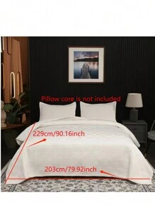 3pcs Luxury Elegant High-End Warm & Comfortable White Solid Color Quilted + Embroidered Multi-Purpose Bedspread Set (Can Be Used As Bedcover Or Blanket), Includes 1pc Bedspread + 2pcs Quilted Pillowcases (No Pillow Insert), Suitable For Bedroom, Living Room, Hotel, Dormitory