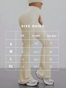 FWH 时尚休闲简约提臀蜜桃臀时尚优雅街头复古显瘦低调奢华拉长腿部线条经典简约高端显瘦高腰百搭喇叭裤新款欧式束腰健身阔腿瑜伽裤紧身裤 - 杏色 - 查看 2