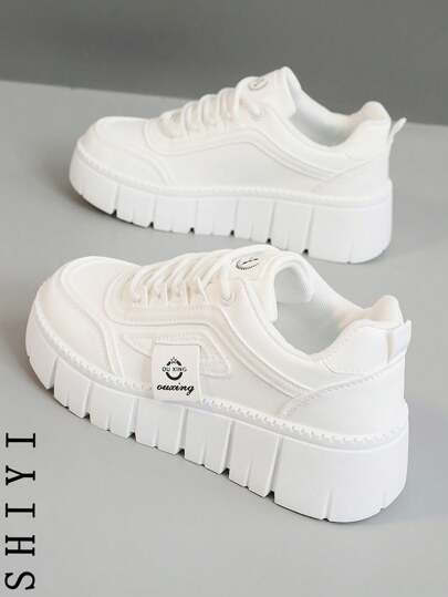 [2025 Spring New Arrival] 5cm Platform Casual Sneakers For Women, White Comfortable Athletic Shoes, Suitable For Petite Ladies, Party Wear