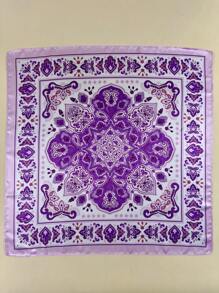 1 chiếc khăn choàng cổ nữ thanh lịch in họa tiết hoa Mandala, khăn quàng cổ bằng satin, phụ kiện cho váy, đi biển, kỳ nghỉ, đồ dùng cần thiết khi đi du lịch, dịp lễ - Màu tím - Xem 5