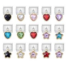Heart & Star Design Colorful Gem Pendant, Italian Charm Bracelet For Women, Starter Bracelet For Girls, 9mm Italian Charms, Charm Opening Tool, Handmade Bracelet DIY Link Jewelry Gifts - Heart Star - View 1