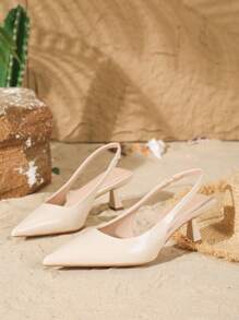 On feet& in love Fall/Winter 2025 Women's Fashion Elegant Pointed Toe Slingback High Heel Pumps, Suitable For Dress Outfit,Kitten Heels,Elegant,Elegant - Apricot - View 5