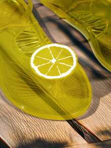 2025 新款夏季水果果冻女士凉鞋，水晶透明可爱户外沙滩拖鞋平底圆头加大码柠檬黄 - 黃色 - 查看 6