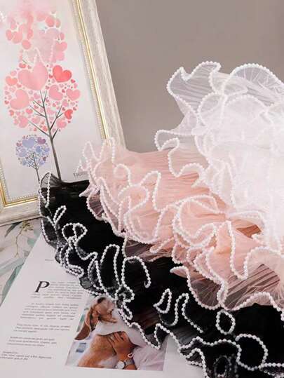 1 pieza Envoltura de tul con ola de perla para empaquetar ramos de flores. Forrada con red floral para arreglos florales. Adecuado para ramos de rosas del Día de San Valentín, cajas de regalo, decoración de floristería, regalos del Día de San Valentín