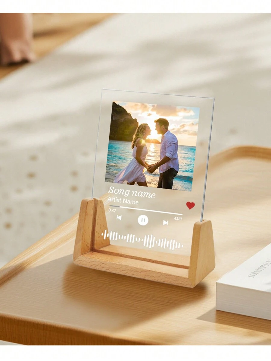 1 Piece Custom Music Sign, Personalized Acrylic Sign (With Wooden Base), Custom Couple Song Gift, Custom Album Cover, Personalized Photo Frame, Custom Song Poster, Custom Plaque Photo, Personalized Music Poster, Music Sign Print Gifts Birthday Graduation - Multicolor - View 1