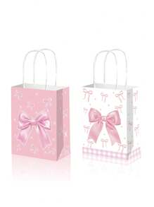 2/6/10 Stück rosa Schleifen Handtasche, Geschenkverpackungstasche, Hochzeit/Party/Feiertag Geschenktüte, Bonbon/Kekse Verpackungstasche, Valentinstag dekorative Geschenktüte (zufälliger gemischter Stil)