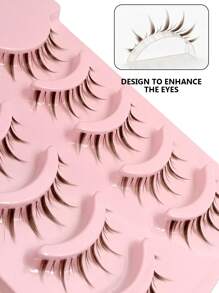 Asiteo 5 Pairs Brown Manga Fairy Style False Eyelashes Natural Soft Anime Eyelashes Clear Stem Natural Makeup Look Beginner-Friendly Daily Use - 棕色 - 查看 6
