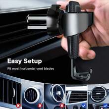 Car Mobile Phone Holder Gravity Sensor Bracket Frame Buckle Type Air Outlet Navigation Bracket For IPhone Android - Black - View 6