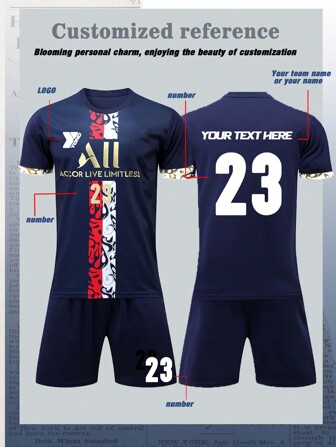 Customizable Children's And Youth Football Sets (13-16 Years Old) - Personalized Jersey And Shorts Sets With Customizable Logos, Numbers, And Text Content