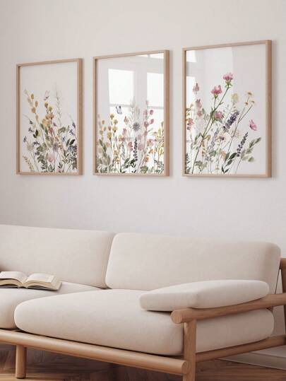 3 Pieces Wildflower & Butterfly Canvas Art Print Minimalist Botanical Poster Nordic Modern Art Painting Colorful Floral Wall Picture Girls Bedroom Decor Living Room Home Decor No Frame