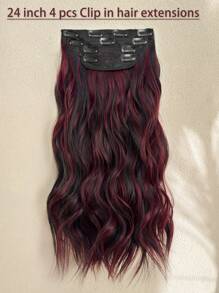 22-Inch 4pcs/Set High Gloss Red Clip-In Hair Extensions, Long Wavy Synthetic Hair Extensions, Suitable For Women And Girls Daily Use - Piano Color - View 4