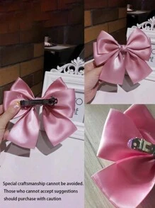 1pc Satin Ribbon Bow Barrette Hair Clip With Spring,Hair Accessories,Hair Barrettes Hair Clips Claw Clips, School Stuff, Elegant, College, Bows, Cute, Head Accessories, Hairpin - Pink - View 2