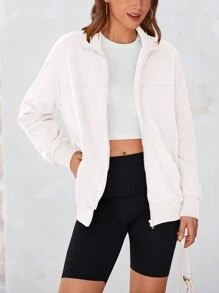 Chaqueta casual con cremallera completa, manga larga, corte holgado, con bolsillos, de moda para mujer en temporada de otoño