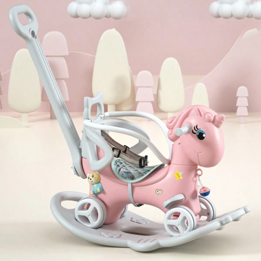 Rocking Horse For Toddlers, Balance Bike Ride On Toys With Push Handle, Backrest And Balance Board For Baby Girl And Boy, Unicorn Kids Pink Color - Pink - View 1