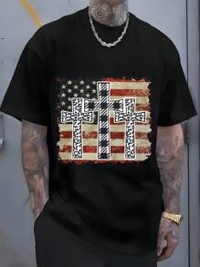 A National Flag Pattern, Printed Men's T-Shirt, Men's Novel Pattern Design T-Shirt, Summer Casual Comfortable T-Shirt, Fashionable Short Sleeved Comfortable Versatile Summer T-Shirt Top, Adventure