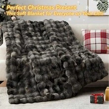 Faux Fur Throw Blanket, 1000GSM Fluffy Soft Bubble Blanket For Couch Bed, Cozy Plush Warm And Thick Blanket, Fuzzy Rabbit Lola Blanket For Living Room Bedroom 50''*60'' Tie-Dye Grey - 灰色 - 查看 3